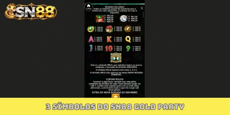 3 símbolos do SN88 Gold Party