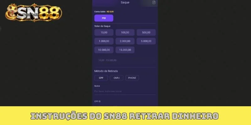 Instruções do SN88 retirar dinheiro 